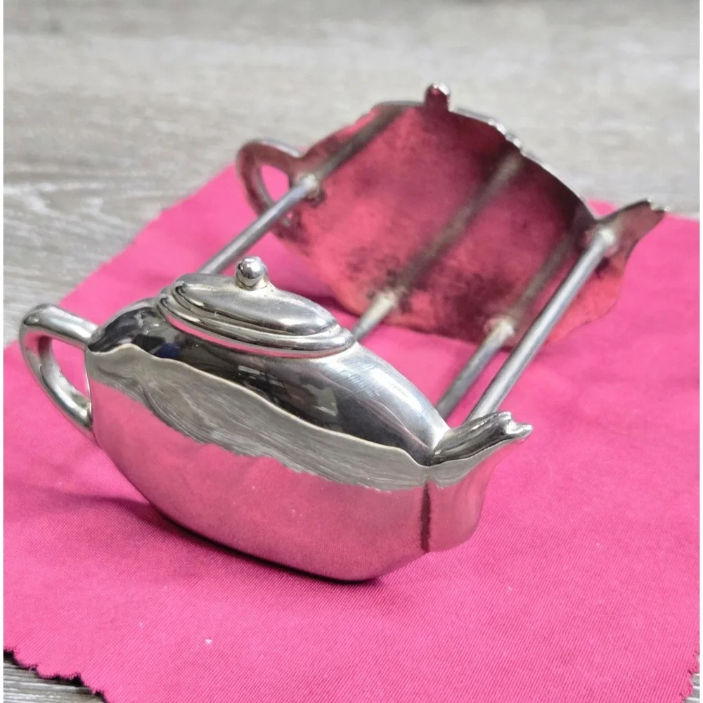 Unbranded Tea Bag Caddy OS Silver Vintage Teapot Shape Amy's Teas Holder
